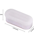 White Toilet Seat Bumper For Bidet Attachment With Strong Adhesive, dimensions shown. ABS Plastic Body and TPE Bottom Cushions
