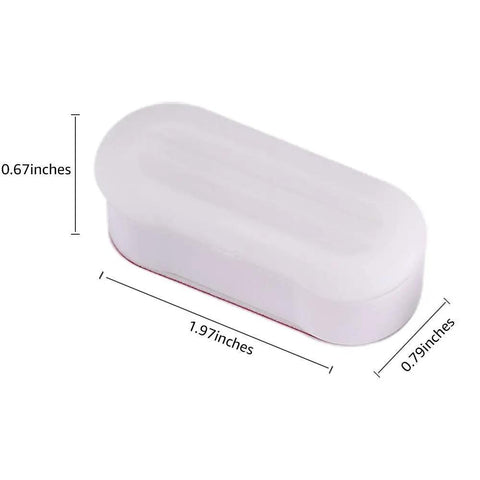 White Toilet Seat Bumper For Bidet Attachment With Strong Adhesive, dimensions shown. ABS Plastic Body and TPE Bottom Cushions