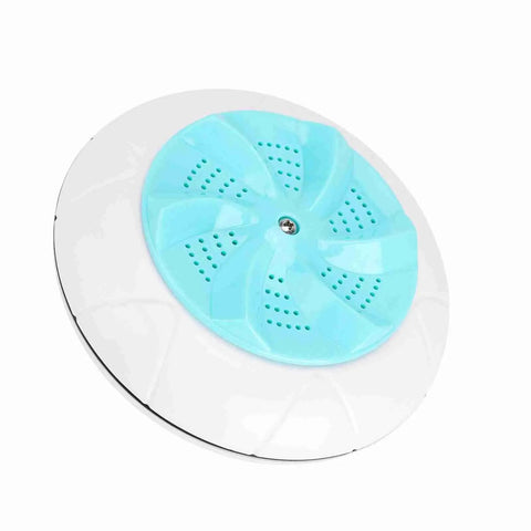 Portable Mini Washing Machine Turbo Wash Usb Powered Travel Laundry Compact Cleaner Gentle Fabric Care Dual Turbine Tech Lightweight On The Go, blue spinning drum top view.