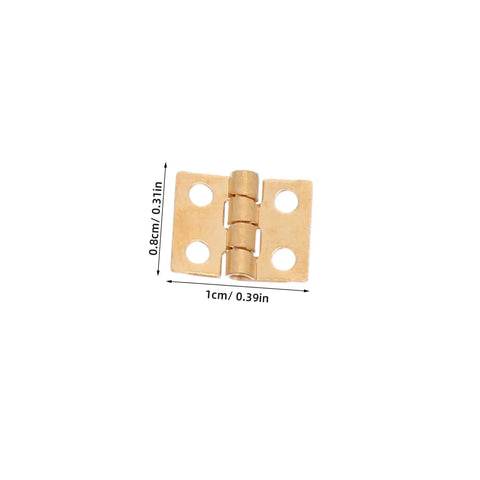 Copper Mini Hinges For Craft Projects And Jewelry Boxes, 100 Pack, Small 4 Hole Hinges For DIY, shown with measurements in cm and in