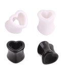 Two Pairs Heart Shape Acrylic Ear Tunnel Plugs Gauges Black And White Double Flared Stretcher Tunnels Earrings For Lobe Piercing