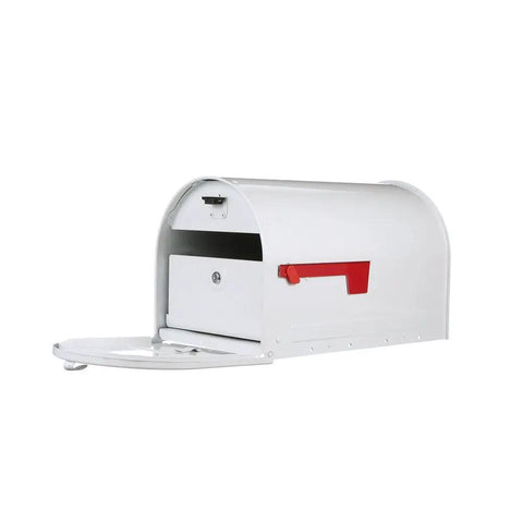 Locking Post Mount Mailbox To Lock Down Your Mail, Large White Finish With Concealed Locking Compartment, open front view