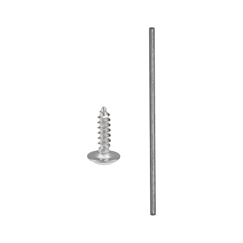 High Grade Top Shelf 10 Pack 1mm X 400mm Carbon Fiber Rods And 50 Pack 2mm X 8mm Self Tapping Screws, showcasing a stainless screw and carbon rod.