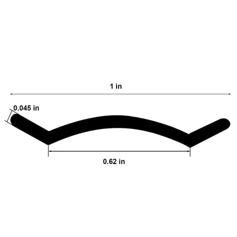 1 in black vinyl trim molding screw cover for RV/boat/camper trailer; curved profile, 0.62 in base width, 0.045 in thick