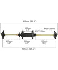 Dimensions of Heavy Duty Go Kart Rear Axle Kit With Snow And Sand Tracks for DIY projects, 32-inch length, metal construction