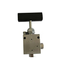 Needle valve, hand-operated, SS316, 6/19 inch size, black rectangular handle for gas/water
