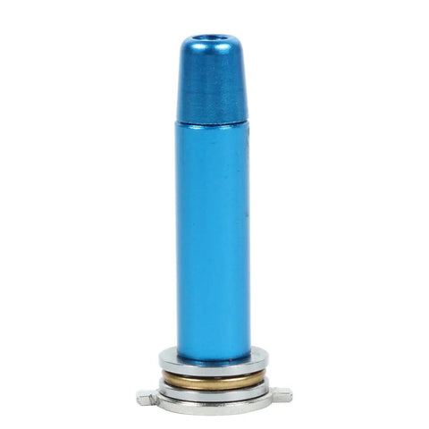 Blue CNC Stainless Steel Spring Guide For AEG Gearbox Version 2 And 3 with ball bearing, reducing spring friction.