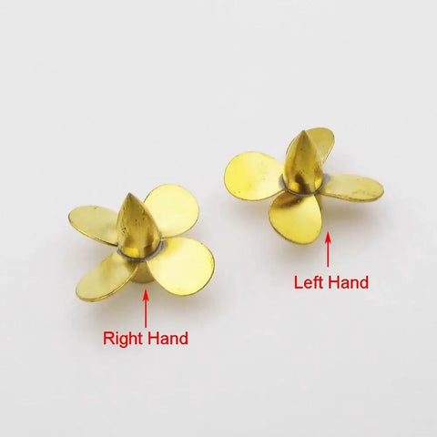 4 Blades Copper Propeller 24mm Diameter M3 Thread Right Hand And Left Hand for RC Boats displayed on a white background.