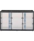 Front view of Nine Bin Impact Resistant Plastic Storage Organizer System With Clear Drawers Modular Stackable Or Wall Mount