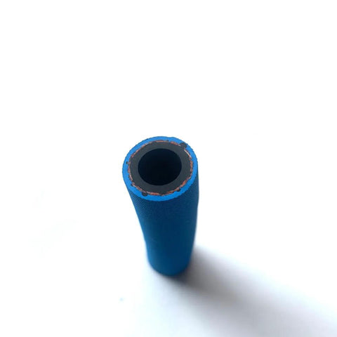 Close-up of a single blue hose from the 7.3L Powerstroke Fuel Lift Kit With Filter, Pump, Hose Lines And Washers For 1994-1997 F250 F350 Super Duty Rigs