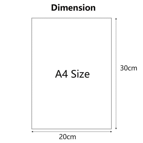 Dimensions illustration for A4 size 20x30cm Printable Heat Transfer Vinyl Paper For Inkjet Printers Iron On HTV For Dark Fabrics.