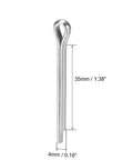 Split Cotter Pin 4mm By 35mm 304 Stainless Steel 2 Prongs Silver Tone Fastener Clip side view with dimensions