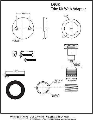 D93K trim kit with adapter dimensions for Top Tier Universal Bathtub Drain Plug Set Featuring Slick Polished Brass Finish Includes Two Piece Faceplate And Adapter For Quick No Drama Tub Fixes And Straight Shot 50 Pack Bulk Buys.