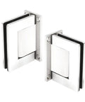 Heavy Duty Self Closing Hydraulic Glass Door Hinges Wall Mounted Pair With Hold Open Mode displaying sleek polished stainless steel finish.