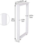 White Metal Table Legs 28 Inch Square Tube For Dining Tables And Desks Set Of 4 Heavy Duty Support dimensions diagram