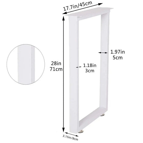 White Metal Table Legs 28 Inch Square Tube For Dining Tables And Desks Set Of 4 Heavy Duty Support dimensions diagram