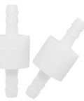 Inline check valve, PVDF plastic, 1/4" barb fittings; set of 2 white valves