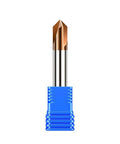 Carbide chamfer end mill, 90-degree, blue 1/4 in shank, TiSiN-coated, 3-flute