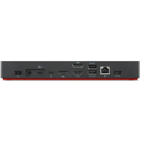 Rock Solid Universal Laptop Dock With Built In Crisp Audio For Next Level Quad 4K Or Bold 8K Video And Blazing 40Gbps Data Flow showing connection ports.