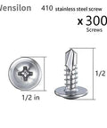 Number Eight Truss Head Self Tapping Screws For Sheet Metal 410 Stainless Steel Fasteners One Half Inch 300 Piece Kit with polished finish.