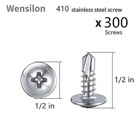 Number Eight Truss Head Self Tapping Screws For Sheet Metal 410 Stainless Steel Fasteners One Half Inch 300 Piece Kit with polished finish.