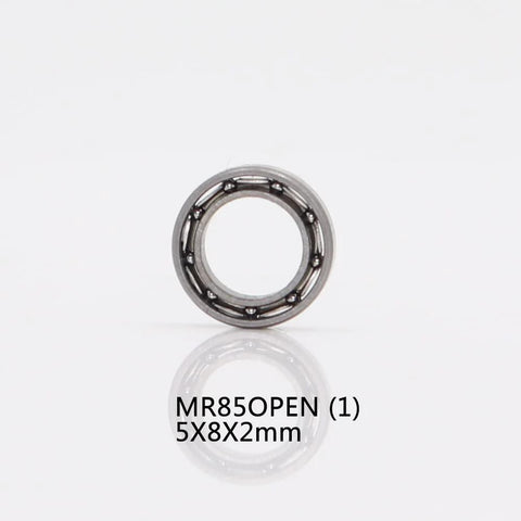 Close-up of chrome steel bearing, MR85OPEN 5x8x2mm size, part of Four Piece Fishing Reel Bearing Kit For Ultegra 6000PG And 8000PG.