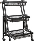 Heavy Duty Metal Rolling Storage Cart With Smooth Rolling Wheels For Kitchen Bathroom Laundry And Office Folding Utility Shelf with three wire baskets.