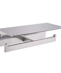 Double Toilet Paper Holder With Shelf in 304 Stainless Steel Brushed Nickel Finish, wall mounted showing anti-slip edge and spacious shelf.