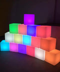 10 Inch Rechargeable LED Cube Light With Remote, 16 RGB Colors, stacked glowing cubes in various colors