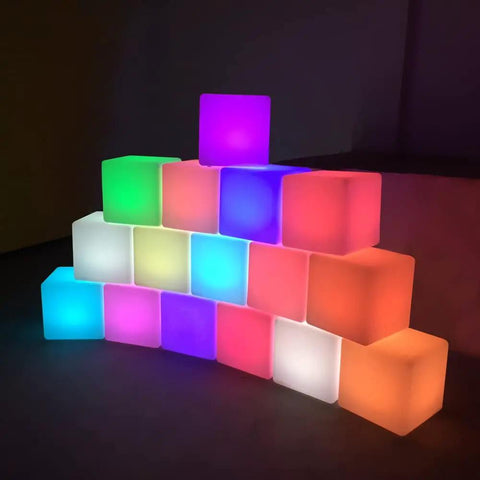 10 Inch Rechargeable LED Cube Light With Remote, 16 RGB Colors, stacked glowing cubes in various colors