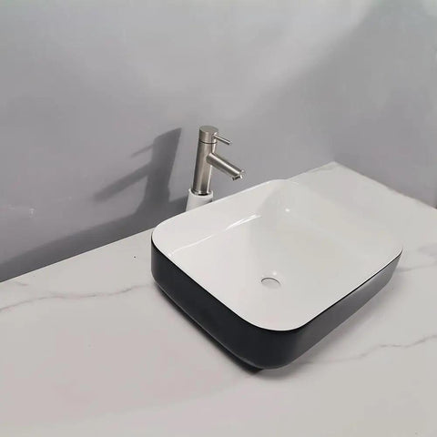 Bathroom Sink Modern Simple Black Appearance Above Counter Basin Ceramic Wash Basin Apartment Home Bathroom Ceramic Above Counter Basin Bathroom Sink Vessel on marble countertop