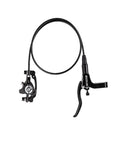Bucklos MTB hydraulic disc brake set; black aluminum alloy levers with calipers and hose (left front, right rear)