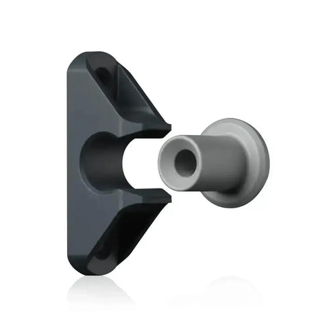 Compact Push On Button Fix For Ninety Degree Panel Connections Featuring Quick Drop In Install, gray button hinge for cramped washroom ducts.
