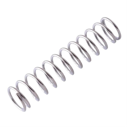 Single stainless steel compression spring, diagonal side view.