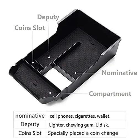 Mazda CX30 Center Console Organizer Tray And Armrest Storage Box, ABS material, compartments for coins, phones, and accessories.