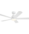 HomeStock 52 Inch Matte White Indoor/Outdoor Ceiling Fan with Down Rod - Modern Aesthetic for Patios and Living Spaces, top view with light.