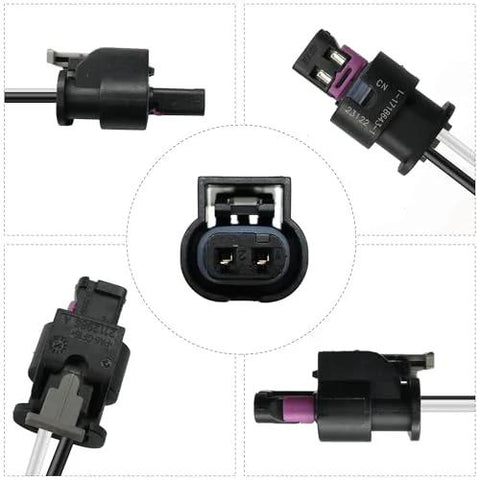 2 Pin Fuel Injector Connector And VVT Solenoid Pigtail Harness For Audi A3 A4 A5 Q5 Beetle Jetta VW With Plug And Play Compatibility Durable Wiring Harness For Quick Easy Install featuring multiple angles and connector details.