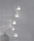 Crystal Chandelier Pendant Light With Meteor Crystal Balls LED Modern Raindrop Ceiling Fixture 5 Light Round Design For Staircase