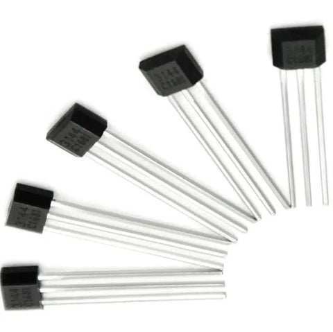 Forty Pieces Linear Hall Effect Sensors A3144 OH3144 44E AH3144E TO92 Three Pin Switch showing five sensor modules with clear pins.