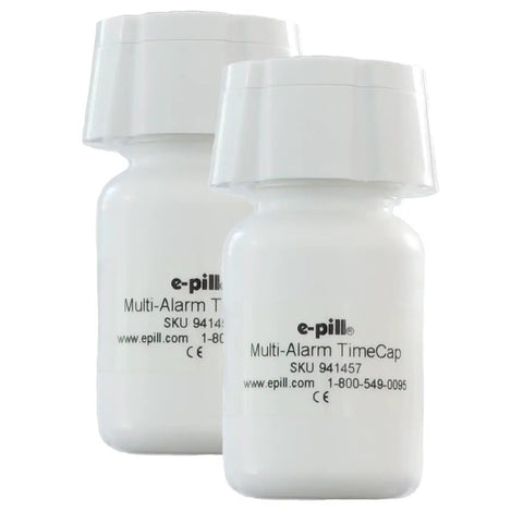 Straight Up Reliable Bottle Cap With Time Stamp Reminder For Meds Vitamins And Supplements Two Pack with digital alarms.
