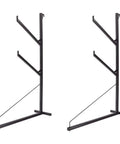 Heavy Beefy 2 Pack Container Pipe Racks With Integrated Workbench Surface 500 Pound Max Load Pro Grade Black Steel Hangers side view set up