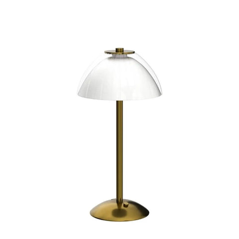 Rechargeable Portable Mushroom LED Table Lamp With Touch Sensor 3 Color Dimmable Brightness Cordless Brass Desk Light, white shade.