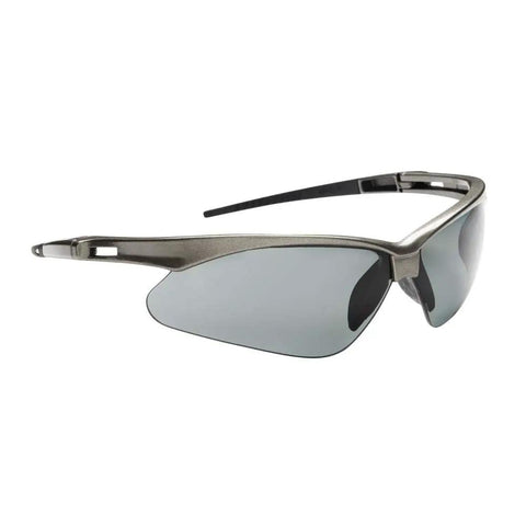Heavy Duty Safety Glasses With Hard Coated Anti Scratch Polarized Lenses For Crisp Vision And Slip On Fit Ansi Z87 Certified Eye Protection That Handles The Daily Grind Pack Of 12 For Work Sites, smoke lens, side view