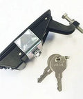 OWACH compression latch with locking lever, black metal; front view with two keys (2-pack)