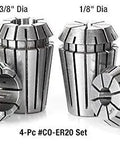Set of four ER20 collets including Half Inch Diameter Spring Collets ER20 CO-278 Industrial Grade For CNC Milling And Machining