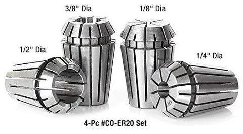 Set of four ER20 collets including Half Inch Diameter Spring Collets ER20 CO-278 Industrial Grade For CNC Milling And Machining