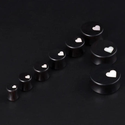 Wood Ear Gauges 1 Pair Set Double Flared Saddle Plugs And Tunnels With Heart Logo Earrings Expander Stretchers In The Same Size 0g to 1in