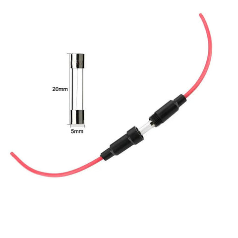 Beefed Up Inline Fuse Holder 5 x 20mm With 16 AWG Wire 32V 20A Fast Blow Screw Type Pack Of 15 Waterproof Inline Fuse Holder shown with included fuse