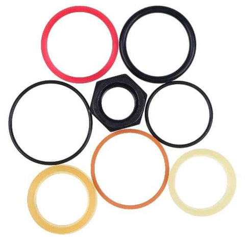 Heavy Duty Cylinder Seal Kit 7135558 6803325 Compatible With Bobcat Loaders 753 763 773 7753 And Excavators 220 320 322 323 Rod One And A Half Inch Bore Two And A Quarter Inch Seals For Reliable Hydraulic Performance showing various seals in different colors