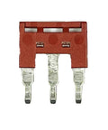 DSS4N-03P 3-Pole Press-Fit Jumper For DK4N DIN Rail Terminal Block Red Pack Of 5 Easy Snap-In Connection, red plastic and metal